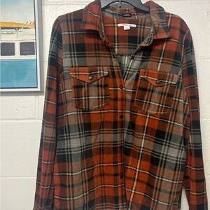 O'Neill Orange and Black Plaid Button Down Shirt